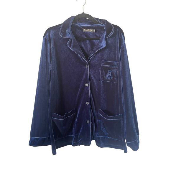 Ralph Lauren 2 Piece Velvet Button Up Pajama Set Crest Old Money Cozy Preppy XL - Picture 4 of 11